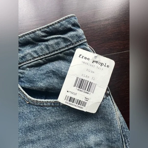 Free People We The Free Zip It Up Denim Mini Skirt A-Line Frayed Hem 31 NWT - Picture 4 of 12